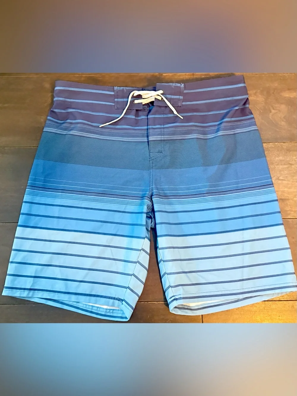 Ocean Coast Blue Striped Board Shorts Swim Trunks XL Men’s Drawstring Beach Surf